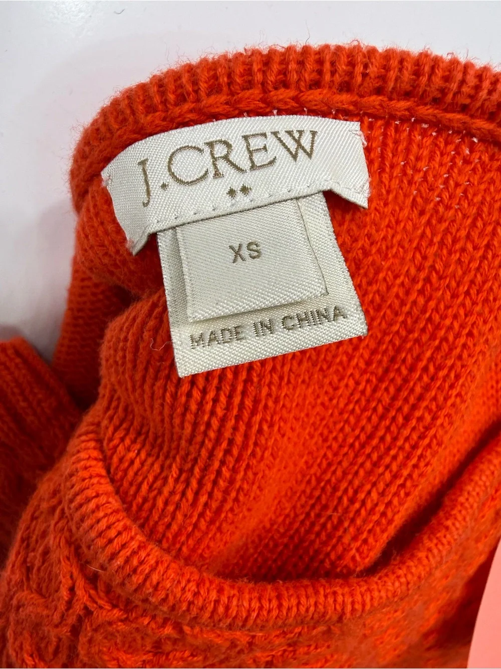 J. Crew 100% Cotton Orange Cable Knit Crewneck Sweater